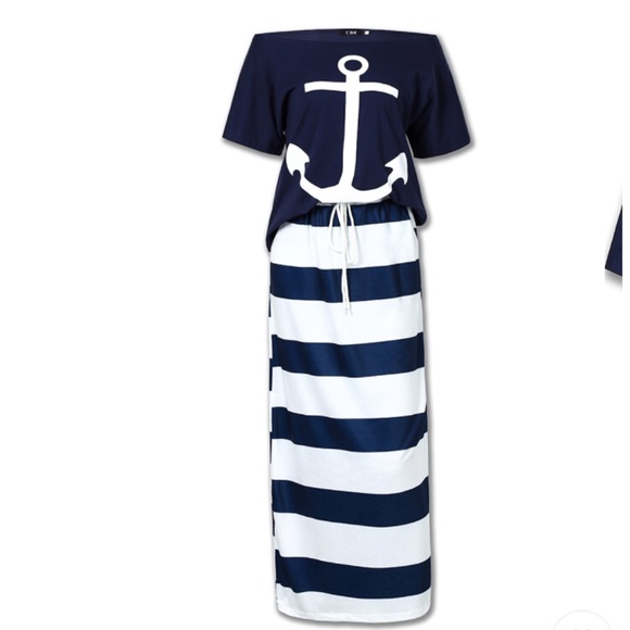2 piece maxi skirt / t shirt striped anchor print size small - Picture 8 of 15